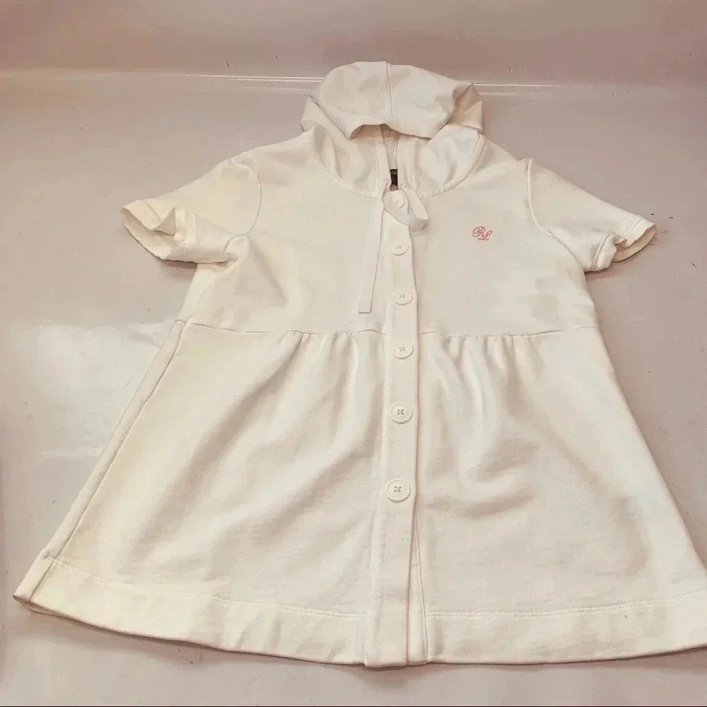 Polo Ralph‎ Lauren Girls Swim Coverup Medium White Hood 100% Cotton Logo